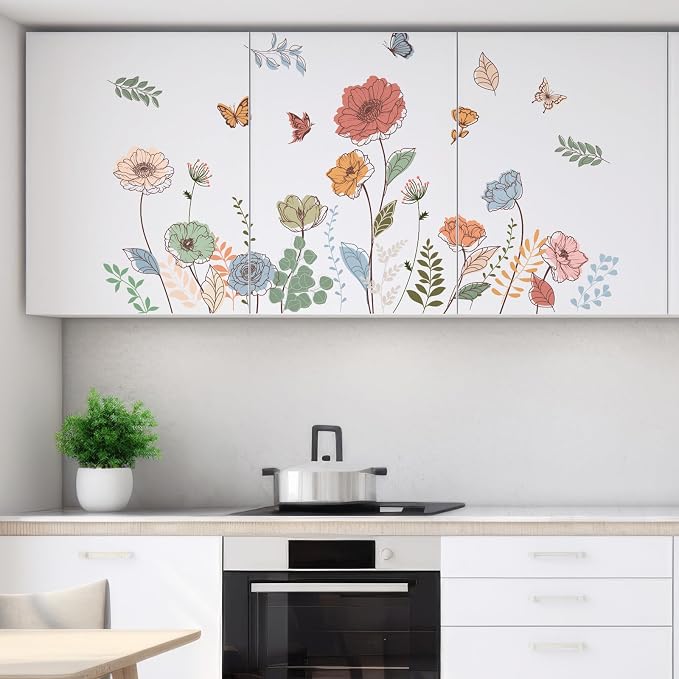 Zonon 6 Pcs Flower Wall Decals Peel and Stick Sticker, Bohemian | Vinyl Removable Wall Stickers & Murals, Bohemian Flower Wall Decals, Boho Wildflower Decor for Bedroom, Living Room - Image 3