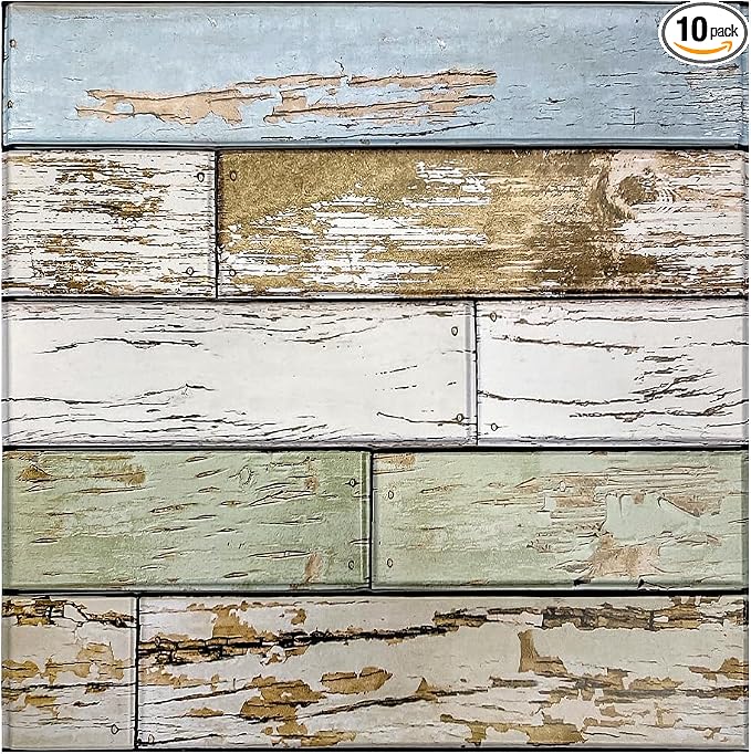 COMSTICKC 3D Faux Wood Wall Sticker Shiplap Peel and Stick for Wall Decor | 10 Pcs 11.8" x 11.8", Not Real Wood, Ultra-Light Thin PVC Fake Wood Decorative Panels for DIY Interior Decor, Cover 9.7 sq ft by COMSTICKCDECOR