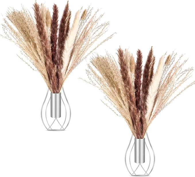 Otoolling Boho Wall Decor Set of 2 – Metal Hanging Wall Art with Faux Pampas or Eucalyptus,Minimalist Bohemian Accent for Living Room, Bedroom, Entryway(Silver,Pampas) - Image 9