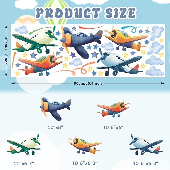 LHIUEM Airplanes Wall Decals Plane Wall Stickers for Boys Room 43PCS Watercolor Airplane Kids Party Favor Gifts Airplane Kit Wallpaper Peel and Stick Decal Cartoon Glider Planes for Nursery Playroom - Image 2