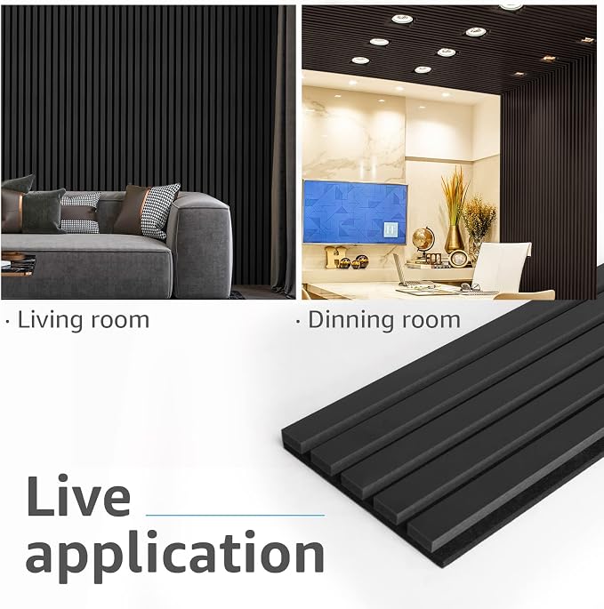 Art3d 4-Pack Soundproof Wood Slat Wall Panel, 94.5 x 7.9 Inch, Matte Black | Wood Grain Finish, Effortless Setup, Sustainable, Long-Lasting, Noise Reduction, Easy Care, for Living Room, Bedroom, Office - Image 6