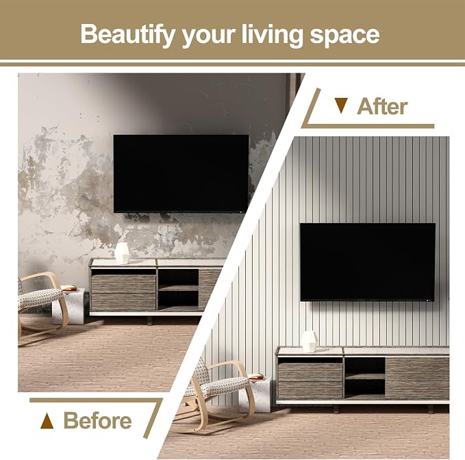 Chejiaye Peel and Stick 3D Wall Panel -15.75"x118"Soundproof Self-Adhesive Wall Sticker, Removable Thick PVC Slat Contact Paper for Kitchen Bedroom,Ceiling Wall Decoration Wood Grain (Light White) - Image 7