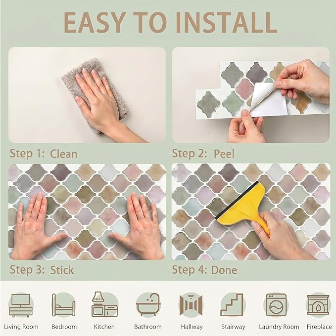 Arttown Peel and Stick 3D Wall Backsplash, 10-Sheet, 12" × 12" Moroccan | Subway Tiles Self Adhesive Thicker Design Wall Tile Panel Wallpaper for Kitchen Balcony Bathroom Rental Housing - Image 7