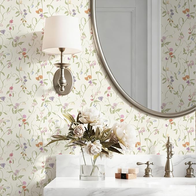 17.3" x 393.7" Vintage Wallpaper Peel and Stick Beige Floral Wallpaper Leaf Contact Paper Vinyl Waterproof Self Adhesive Boho Botanical Wall Paper for Bedroom Shlef Cabinet Decor - Image 7