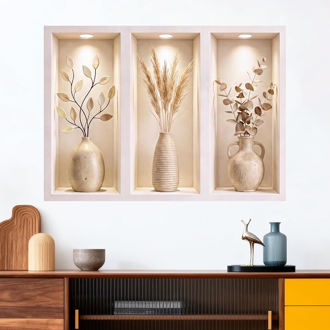 3D Pampas Grass Plant Wall Sticker Arch Niche – Modern Botanical Wall Decal | Self-Adhesive 3D Effect Wall Art for Living Room, Bedroom, Office, Boho Home Decor - Image 4