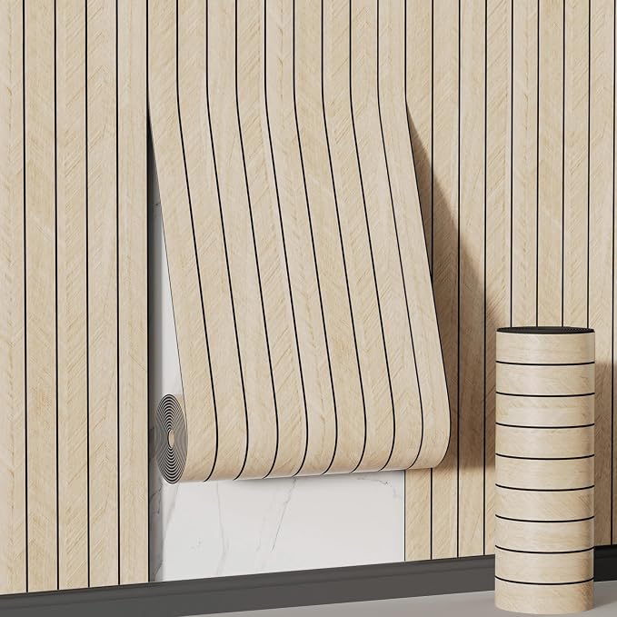 Arthome Peel and Stick Slat Wall Panels 15.7 "x240,Self-Adhesive PVC Wood Grain Wallpaper Panel,3D Thick Faux Soundproof Backsplash Accent Wall Tile for Walls & Furniture (Beige- Coverage 26 Sq.ft) by ArthomeWALLDECOR