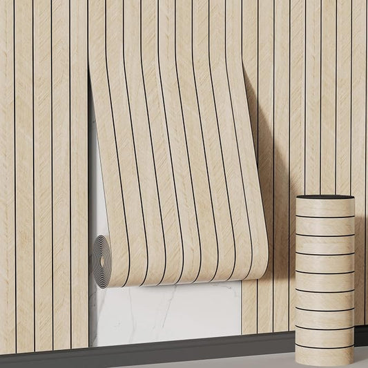 Arthome Peel and Stick Slat Wall Panels 15.7 "x240,Self-Adhesive PVC Wood Grain Wallpaper Panel,3D Thick Faux Soundproof Backsplash Accent Wall Tile for Walls & Furniture (Beige- Coverage 26 Sq.ft) by ArthomeWALLDECOR