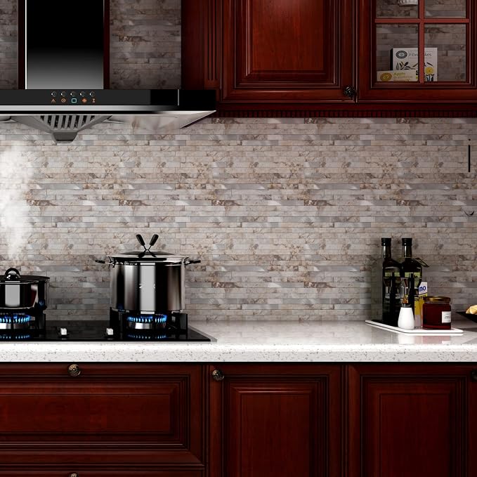 10 - Sheet Peel and Stick Backsplash Wall Tile, PVC Kitchen Backsplash, Stick on Tiles for Backsplash Kitchen (12'' X 12'', Perisa with Metal) - Image 4