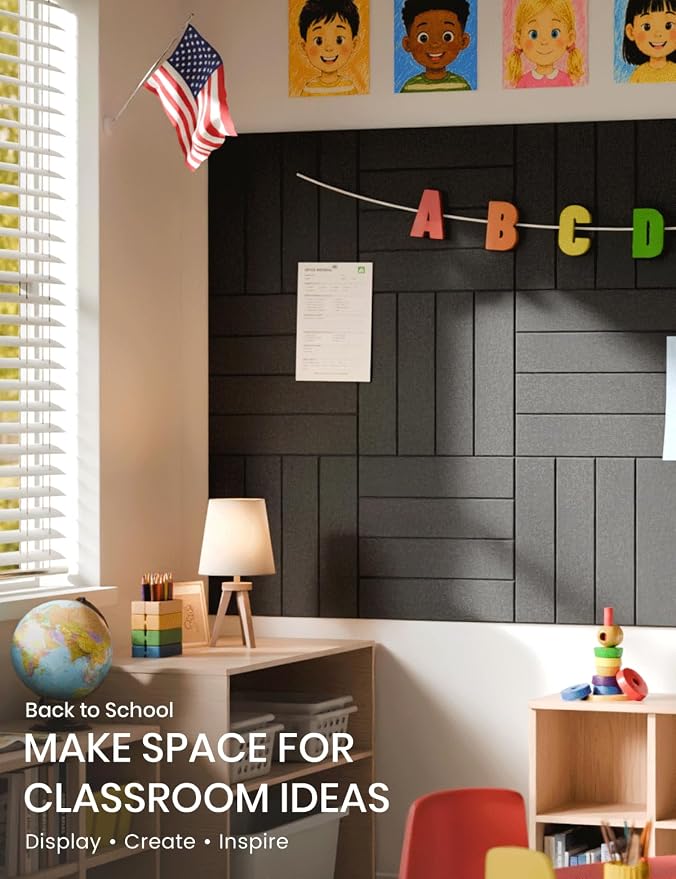 Fluxynara 48" x 36" Large Felt Bulletin Board, Black | 12 Pack Cork Board Alternative with 60 Safe Adhesive Tabs, Pin Boards for Wall Decor, Home, Office, Classroom,Dorm - Image 4