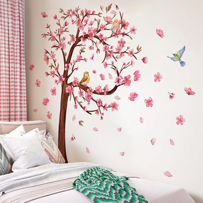 3D Flower Tree Wall Decals Peel and Stick Large Cherry Blossom Stickers for Wall in Heart Shape with Birds Removable Wall Stickers & Murals for Living Room Bedroom Girl Nursery Classroom Home Decor - Image 2