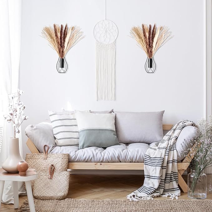 Otoolling Boho Wall Decor Set of 2 – Metal Hanging Wall Art with Faux Pampas or Eucalyptus,Minimalist Bohemian Accent for Living Room, Bedroom, Entryway(Black,Pampas) - Image 4