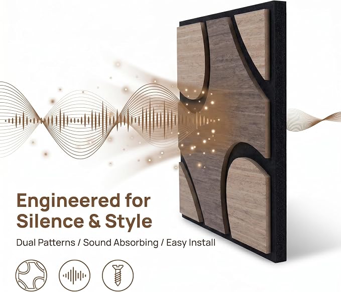 Wood Slat Panels, 12 Pcs 11.8"x11.8",Bean & Heart Black Walnut | 3D Fluted Wood Acoustic Panel Sound Absorbing Panel for Bedroom, Office, Interior Decor, (15.5ft²) Soundproof Panels - Image 5