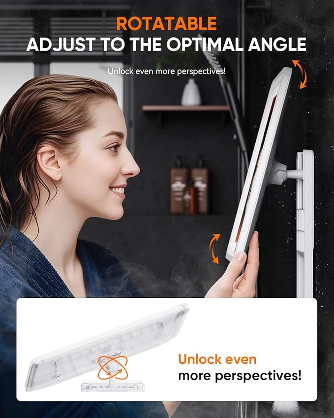 Heated Shower Mirror Fogless for Shaving (Gen 3) - 3 Colors Stepless Dimmable Lights, Anti-Fog Shaving Mirror with Razor Holder, No-Drilling, Removable - White - Image 7