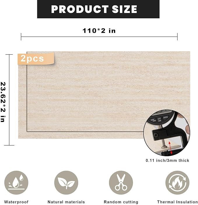 3D Wall Panels Peel and Stick – 2pc X 23.82"x110" PVC Faux Travertine Texture, Self Adhesive Waterproof Wall Covering, DIY Accent Wall, Sofa Background Backsplash & Modern Home Decor, Covers 36 sq.ft - Image 2