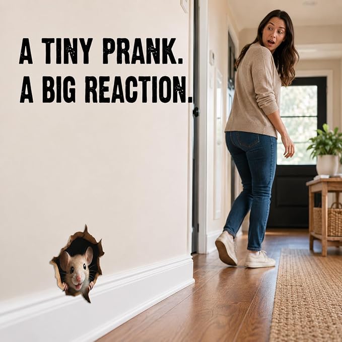 GRITKULTURE Removable Peek A Boo Mouse in Mouse Hole Decal Sticker 5.1inch 2 Pack. Mouse Hole in the Wall Sticker with 3D Effect. Wall Decoration, Funny Gift, Potty Training, Prank - Image 9