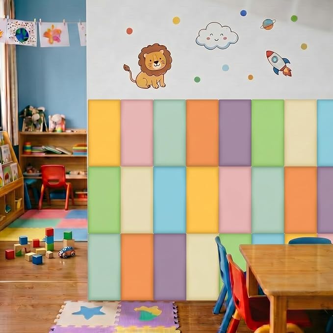 Hahafelt 24 Pack Wall Padding for Playroom Peel and Stick Headboard 15.75" x 7.87" x 1.18" 3D Anti Collision Upholstered Wall Panels Self Adhesive Headboard Panel for Protection (Fresh Colors) - Image 4