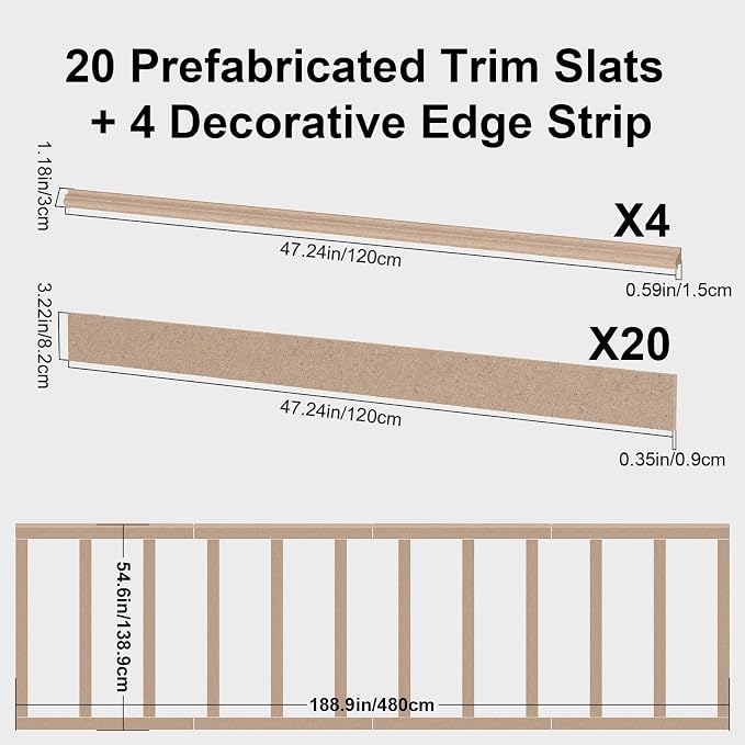 Premade Board and Batten Wainscoting Kit, Paintable MDF Accent Wall Panels with Molding Trim, DIY Wall Paneling Kit for Bedroom, Living Room, Hallway, Entryway, Covers 189 x 54 in(70.8 Sq.Ft.) - Image 6