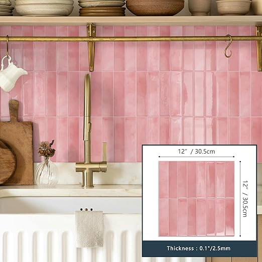 10 Sheets Upgraded Thicker Design Subway Tile Peel and Stick Backsplash | 12”×12”Self Adhesive Wall Tiles Stick on Back Splash for Kitchen,Bathroom,Camper(Pink) - Image 4