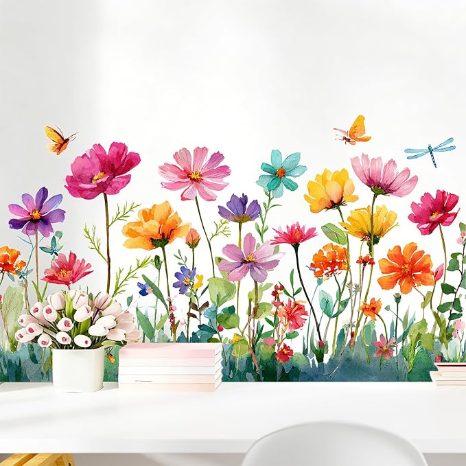 Floral Wall Decals Stickers, Watercolor Flower Botanical Wall Art Peel and Stick, Removable Vinyl Wall Decor for Bedroom, Living Room, Office, Home Decoration - Image 3