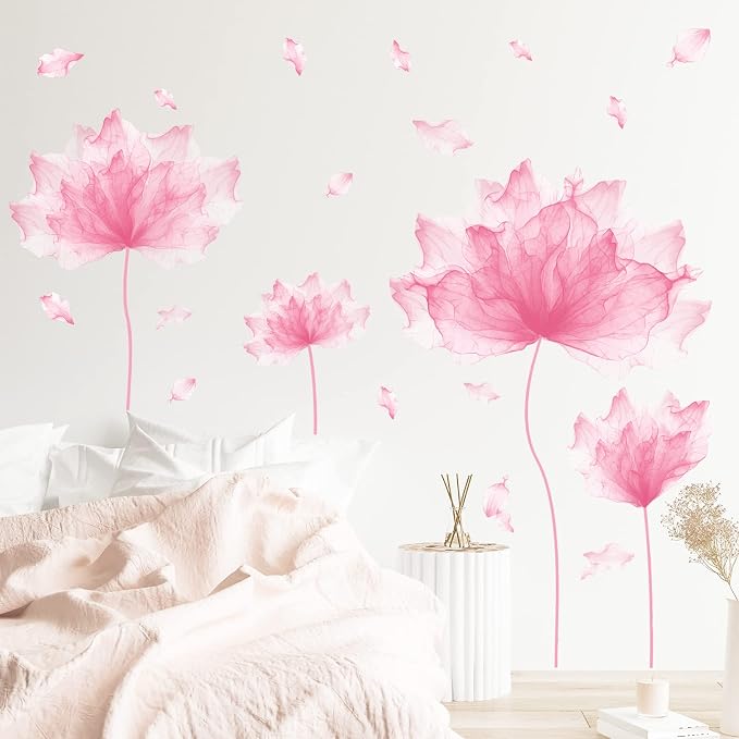 39.3'' x 32.6''Flower Petal Wall Decal Floral Wall Sticker (Pink) | Removable waterproof peel and stick wall art for nursery, baby room, classroom, living room, bedroom, office and bathroom - Image 2