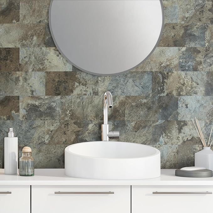 AULIGET 2-Piece Beige & Brown Slate Peel and Stick Backsplash Wall Tiles, 6" x 12" PVC Faux Stone Stick on Tiles for Kitchen Backsplash - Image 5