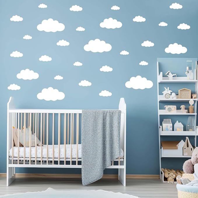 62PC White Cloud Wall Decals, Removable Wall Stickers | 4 Sizes, Aesthetic Nursery Decals, DIY Kids Bedroom, Living Room, Classroom Decals - Image 3