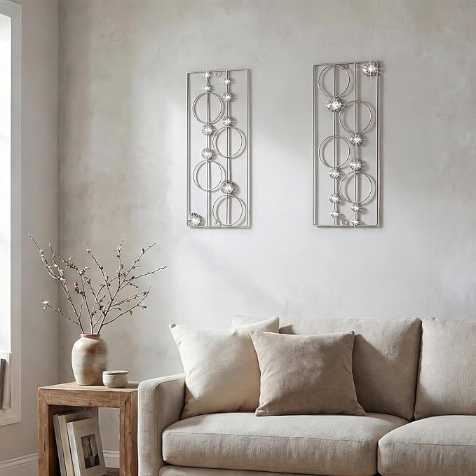 ZEXUIRU 2 Pcs Abstract Metal Art for Wall Decor Living Room Bedroom Bathroom Office Metal Bling Modern Geometric Hanging Vertical Small Iron Sculpture Plaque Pack -Silver 15.7in - Image 3