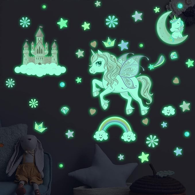 Glow in The Dark Stars Unicorn Wall Decals, Castle Moon Rainbow Stickers for Ceiling, DIY Unicorn Wall Decor for Nursery Girls Playroom, Kids Christmas Birthday Party Decoration - Image 5