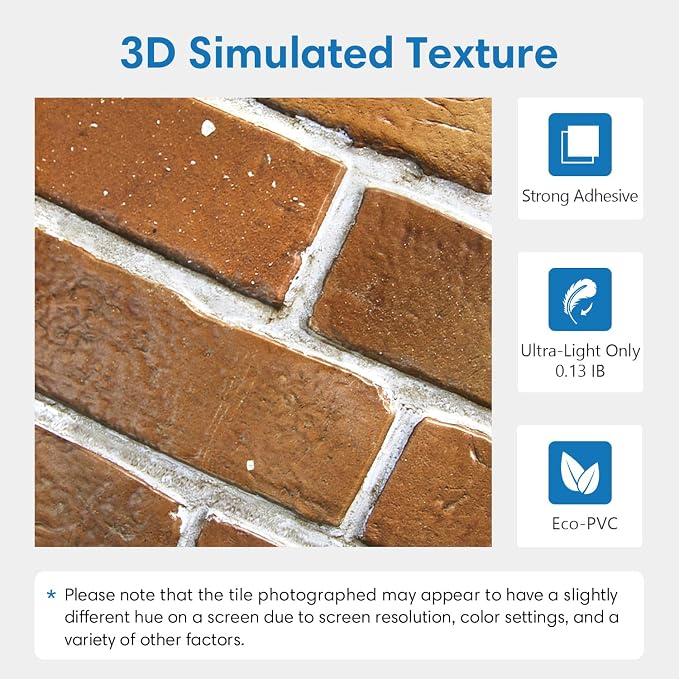 COMSTICKC 3D Peel and Stick Faux Brick Wall Panels for Quick DIY Wall Decor | Red Brown, 10 Pcs 11.8" x 11.8", Not Real Brick, Small Size, Lightweight Thin PVC Designed for Wall Makeover, Cover 9.7 sq ft - Image 3