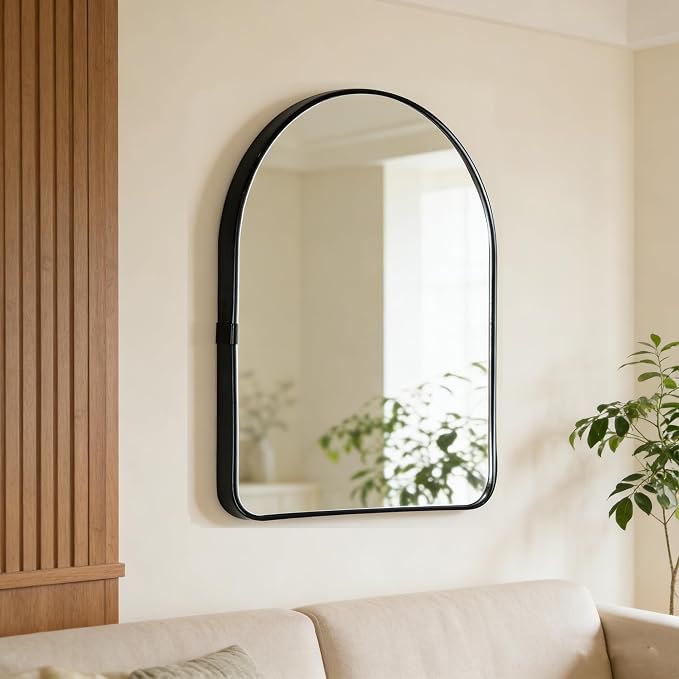 Funly mee Arched Wall Mirror, 15.8 x23.6 inches, Wall-Mounted Plastic Mirror, for Bathroom and Vanity (Black) - Image 4