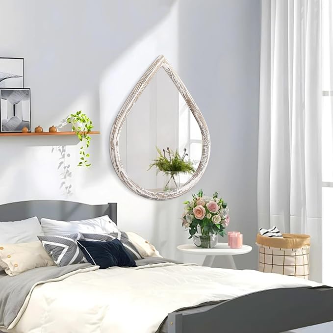 Teardrop Mirrors with Wood Frame Farmhouse Rustic White Wall Hanging Mirrors Large Decorative Mirror for Living Room Bathroom Entryway - Image 4