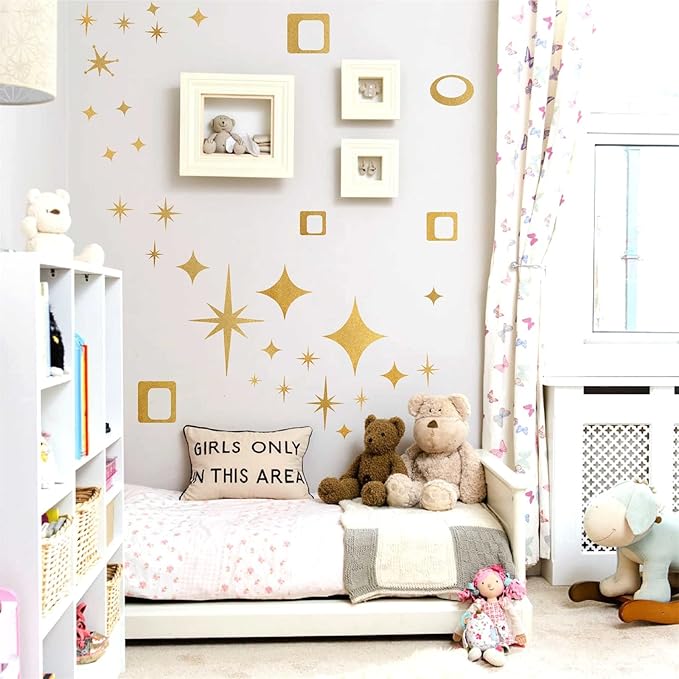 Star Wall Decals Retro Star Wall Decal Ovals and Squares Walls Decals Geometric Walls Stickers Vinyl Decal Removable Peel and Stick Murals Stickers for Bedroom Living Room Office Decor | Celestial decor, star decal for walls, wall sticker, golden remov... - Image 2