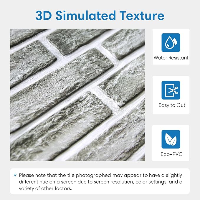 COMSTICKC 3D Faux Brick Wall Panels Peel and Stick Decorative Tiles Sticker | 10 Pcs 15.7" x 11.8", Distressed Green-Grey, Not Real Brick, 3D Fake Brick Wallpaper for Interior Decor, Cover 12.9 sq ft - Image 3