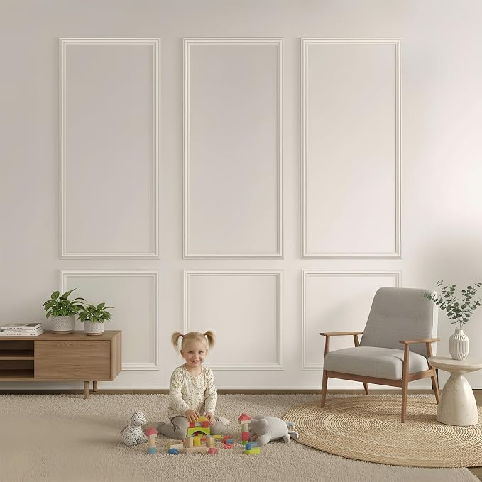 Pre-Cut Peel and Stick Wall Molding Kit Wainscoting Trim- Self Adhesive Premade Accent Panel Chair Rail for Interior Moulding Home Decor Accent Wall Set of 6 pcs - 3 Top 3 Bottom, Ready to Assemble - Image 2