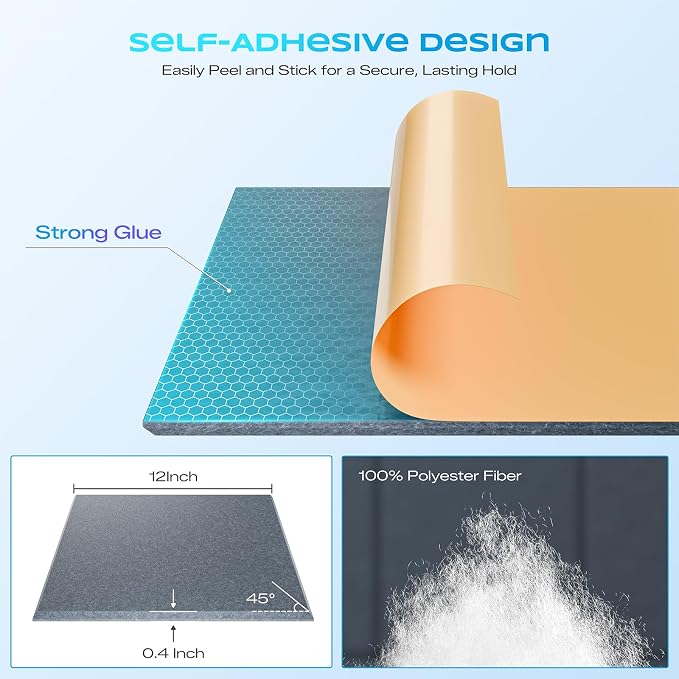 22 Pack Self-Adhesive Acoustic Panels, 12" X 12" X 0.4" High-Density Sound Proof Foam Panels for Walls, Soundproof Wall Panels for Home & Office (Light Gray) - Image 2