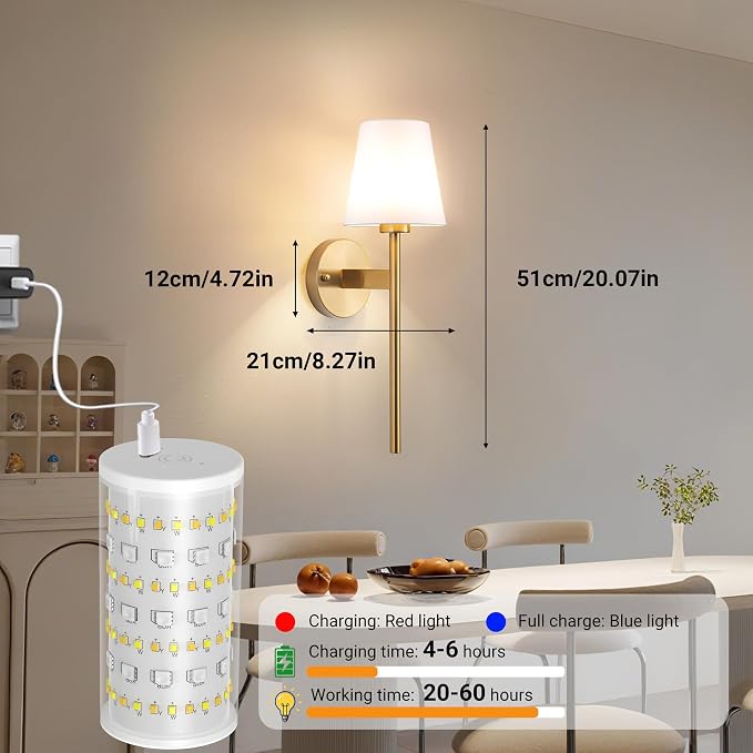 Nekhung Battery Operated Wall Sconce, Peel and Stick Sconces Set of 2 | Wireless Adhesive Stick On Wall Sconce, 10000mAh Rechargeable RGB Bulb with Remote, No Drill Wall Light for Bedroom Decor - Image 9