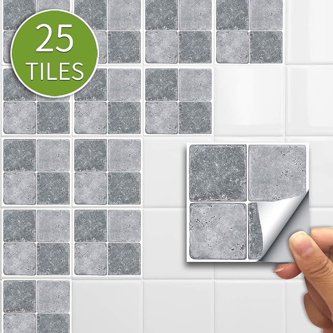 Alwayspon 25 Pcs Self-Adhesive Peel and Stick Tile Decal, Water-Proof Backsplash Wall Tile Sticker for Kitchen Bathroom, 4x4inch - Image 2