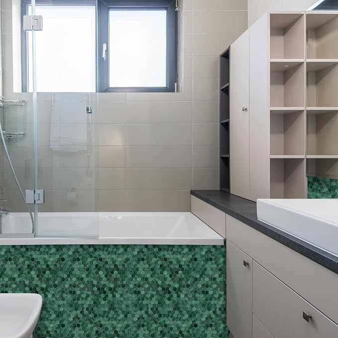 Select 5 Pack Hexagon Peel and Stick Backsplash Tiles, Hunter Green | Self Adhesive Metal Backsplash Stick On Aluminum Tiles for Kitchen Bathroom, 12” x 12” Wall Tiles w/10 Edge Pieces - Image 9
