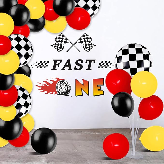 LHIUEM Fast One Birthday Racing Decal Race Car Fast 1st Birthdays Wall Decor Little Boy Birthday for Backdrop Gift Stickers Wheels Car Speed ONE Inspiration Quote Decals for Centerpieces Baby Party - Image 5