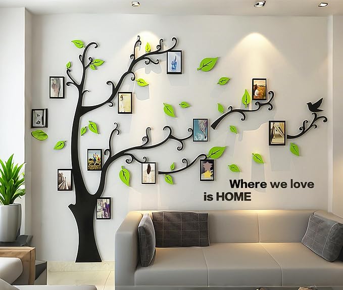 3D Tree Wall Stickers - DIY Photo Frame Tree Wall Decal Family Photo Frame Sticker Murals Wall Decor Living Room Bedroom TV Background Home Decorations (S:54 * 39in,Pale Green Right) - Image 6