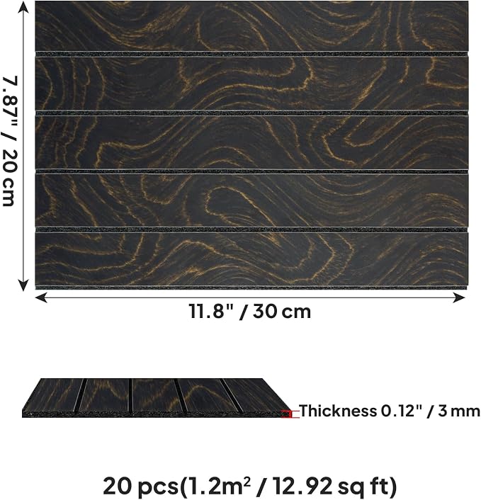 Peel and Stick 3D Wall Panels, Wood Grain, 20 Pack | 11.8" x 7.9", Thick PVC Foam, Self-Adhesive Wallpaper, Bedroom Accent Wall Living Room Decor, Non-Real Wood - Image 2