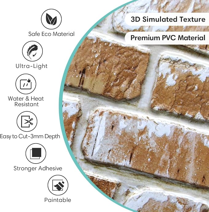 Commomy Faux Brick Wall Panels Peel and Stick Thin PVC 10 Pcs 11.8" x 11.8" | Small Size Thin PVC Quick Wall Covering Home Decor for Kitchen,Fireplace,Home Office (Covers 9.7 sq.ft) - Image 4