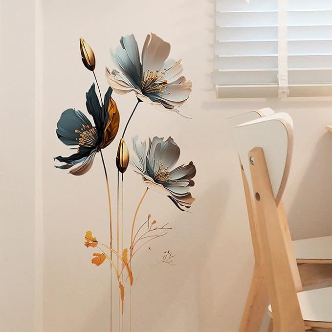 Black and Gold Wall Decor Decals, 3D Flower Wall Stickers Floral Gold Leaves Plants Butterfly Wall Decals for Bedroom Living Room Sofa TV Background Nursery Bathroom Decor - Image 5