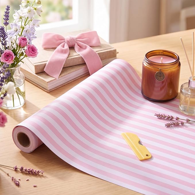 Drydiet Pink and White Striped Wallpaper Peel and Stick 15.8 x 118.1 in | Striped Wallpaper, Self Adhesive Removable, Wall Sticker Paper for Home Locker Dorm Classroom Bedroom Living Room Decor - Image 3