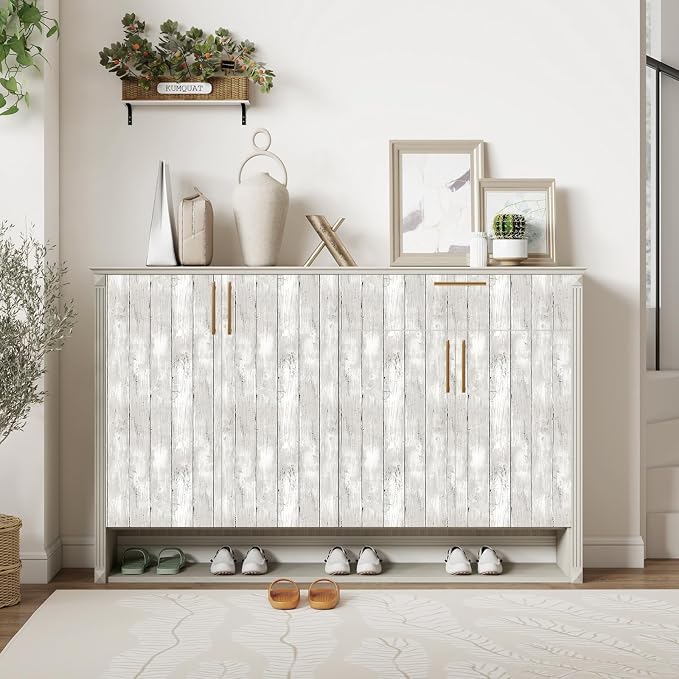 Peel and Stick Wallpaper 17.3" X 200" Vintage White Gray Wood Shiplap Wallpaper Peel and Stick Contact Paper Rustic Removable Self Adhesive Wood Wall Paper for Bedroom Bathroom Cabinets - Image 5