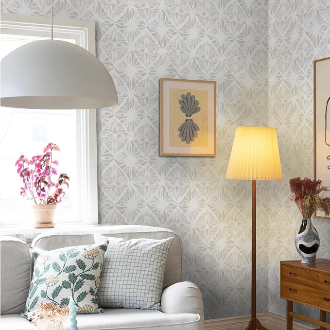 Geometric Peel and Stick Wallpaper Boho 197 "x16.1 White and Gray Wallpaper White Contact Paper Removable for Bedroom Waterproof Removable Shelf Liner Decal Vinyl Roll - Image 3