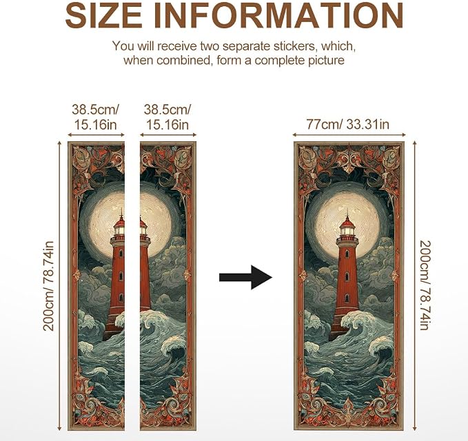 Lighthouse Door Mural, Vintage Stormy Ocean Door Cover | Waterproof PVC, 30.3" W x 78.7" L; vintage lighthouse scene for bedroom, entryway, office or closet doors. - Image 4