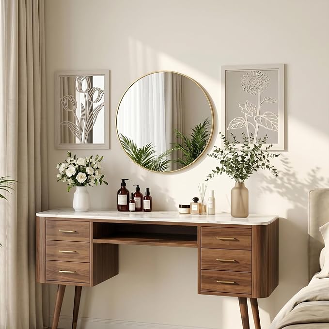 2 Set Farmhouse Mirrors for Wall Decor Living Room Bedroom Bathroom Entryway Wood Rustic Framed Decorative Accent Hanging Wall-Mounted Mirror Set -Distressed White 15.7 in - Image 6