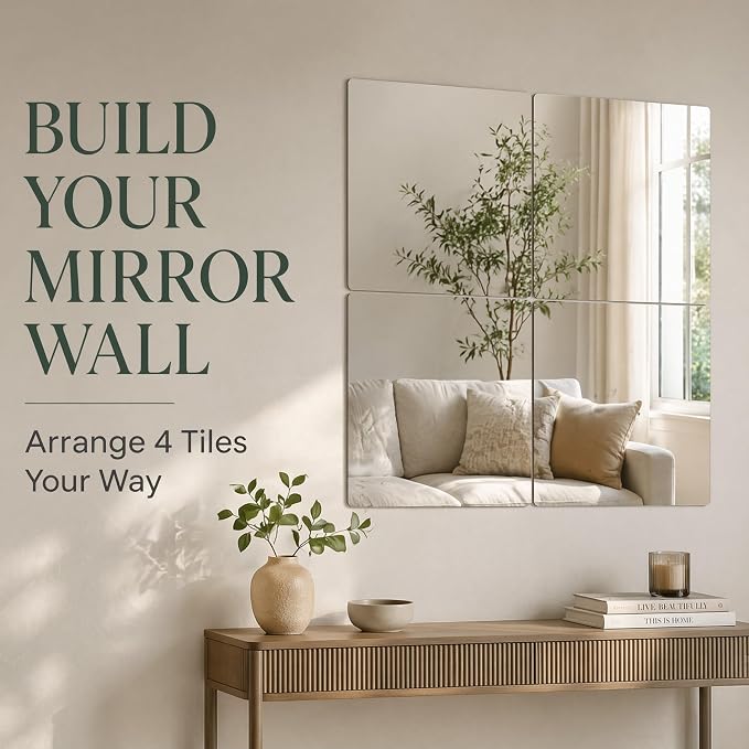 Acrylic Mirror Tiles, 12x12 in Shatterproof Wall Mirrors, 4 Pack - Image 4