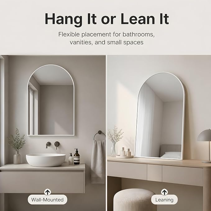 Arched Wall Mirror for Bathroom, 20"x30" Arched Mirror Wall Mounted Mirror with Metal Frame, White Vanity Mirror Decor for Mantle, Bedroom, Entryway, Living Room - Image 5
